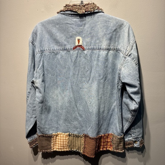 Vintage Button Down Denim Shirt Snowman Embroidered Patchwork Americana SzS - Picture 2 of 12